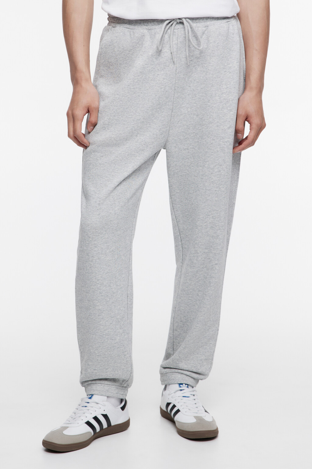Брюки-джоггеры трикотажные с флисовым утеплением - цвет серый - 2