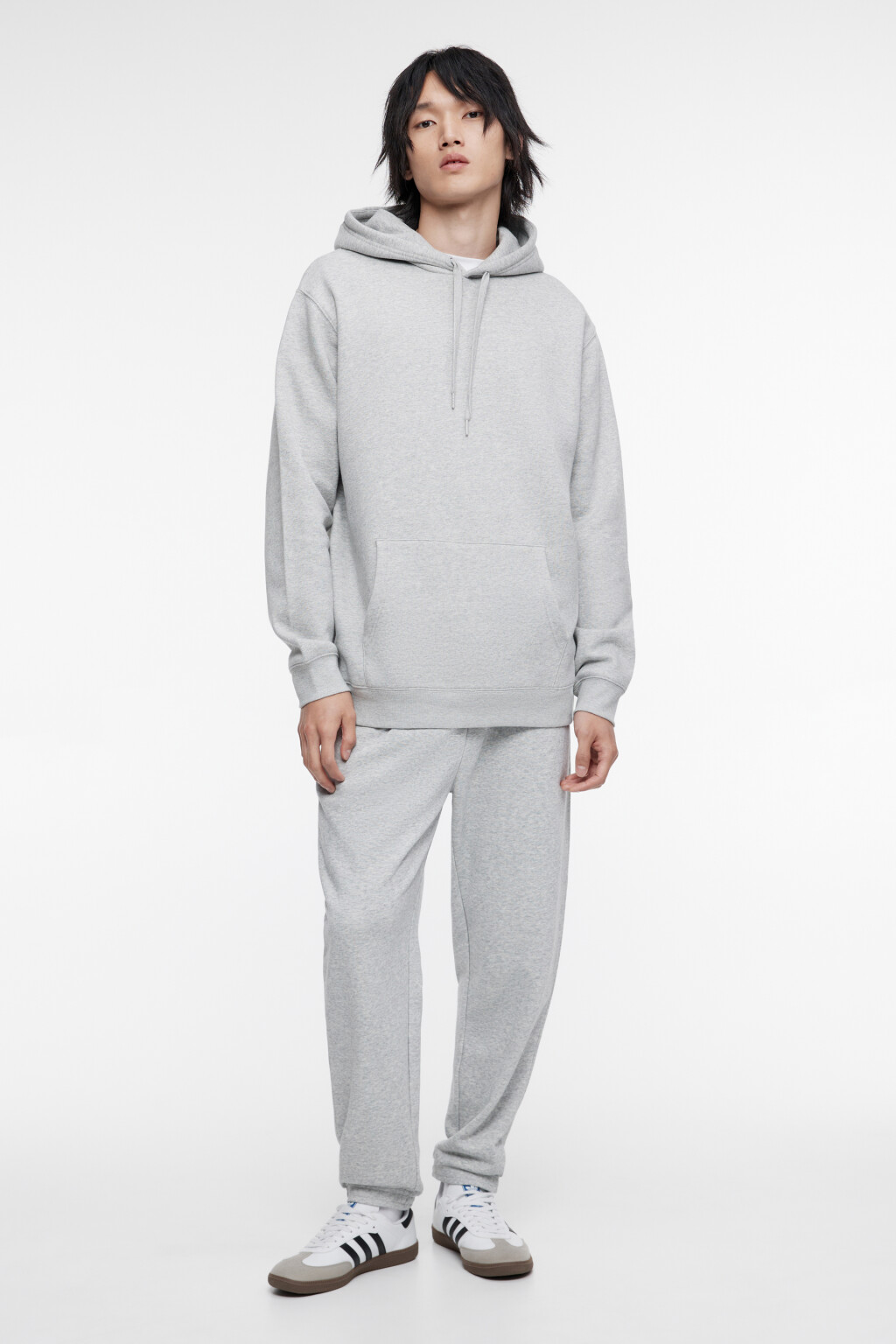 Брюки-джоггеры трикотажные с флисовым утеплением - цвет серый - 1