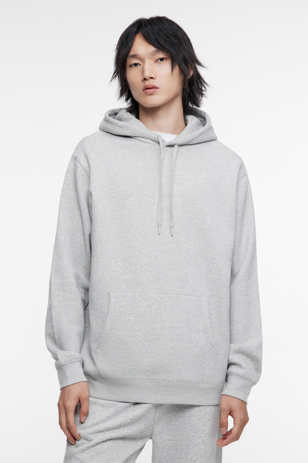 Худи oversize хлопковая с капюшоном и карманом - цвет серый - 3