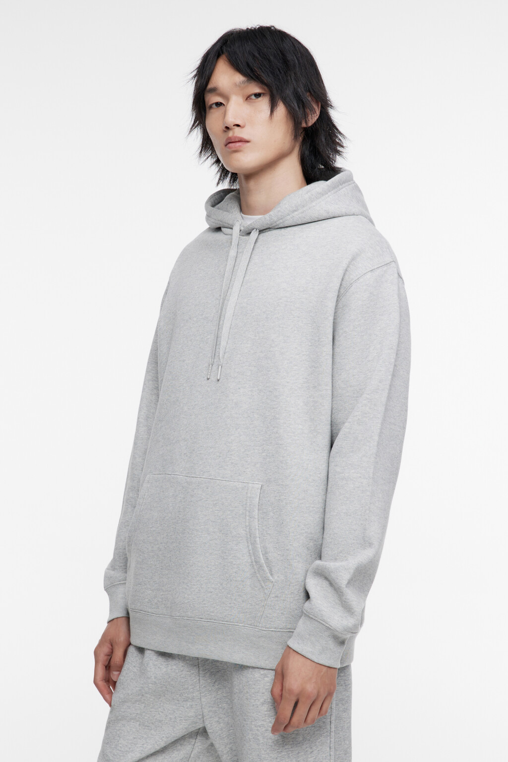 Худи oversize хлопковая с капюшоном и карманом - цвет серый - 4