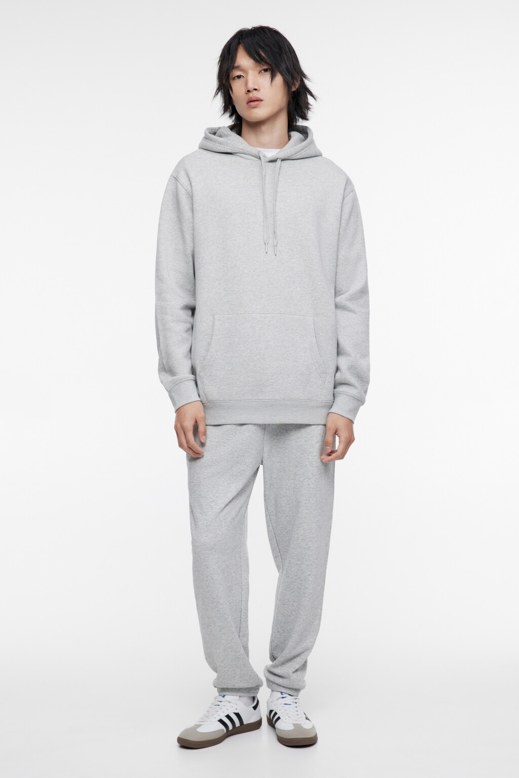 Худи oversize хлопковая с капюшоном и карманом - цвет серый - 2