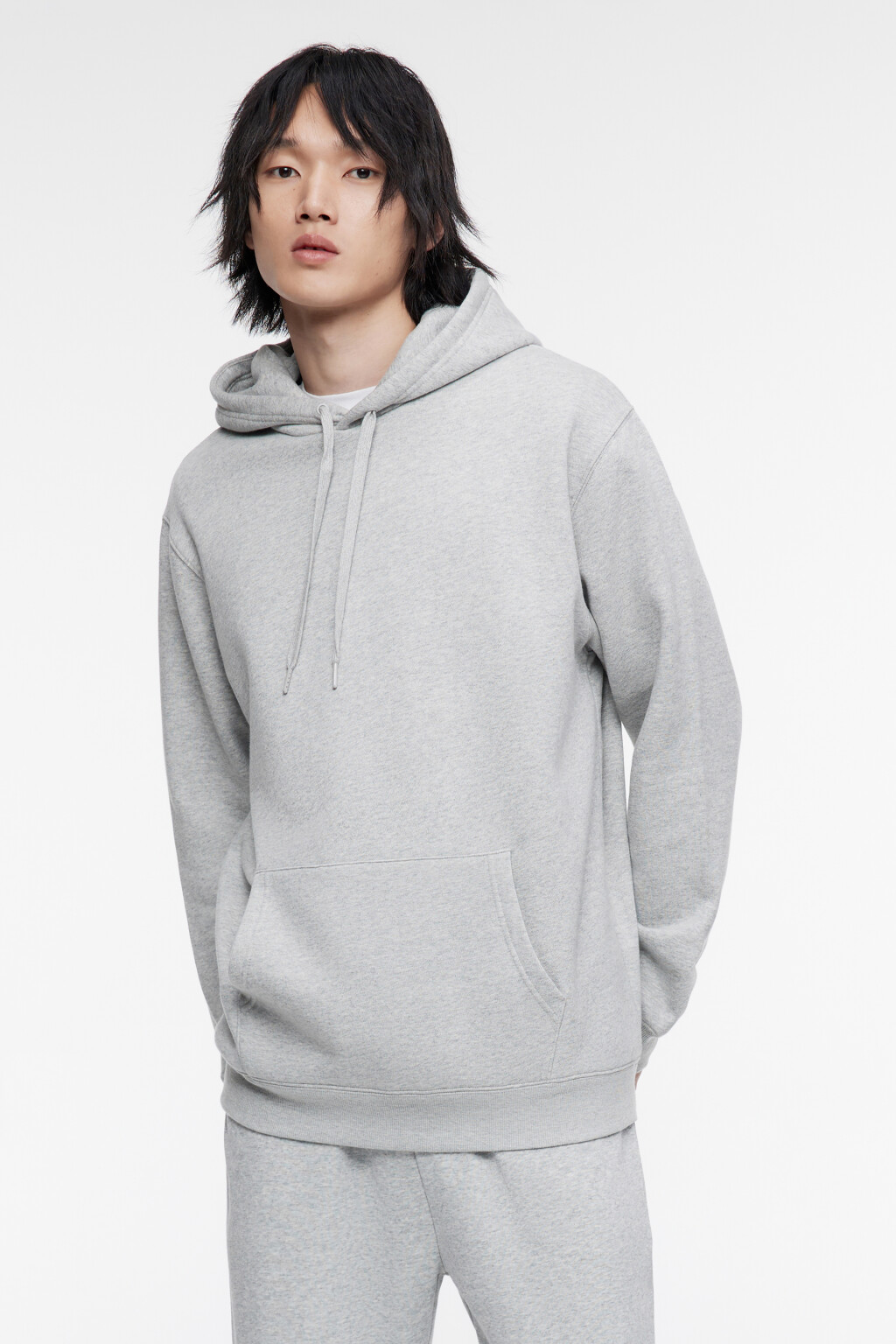 Худи oversize хлопковая с капюшоном и карманом - цвет серый - 1