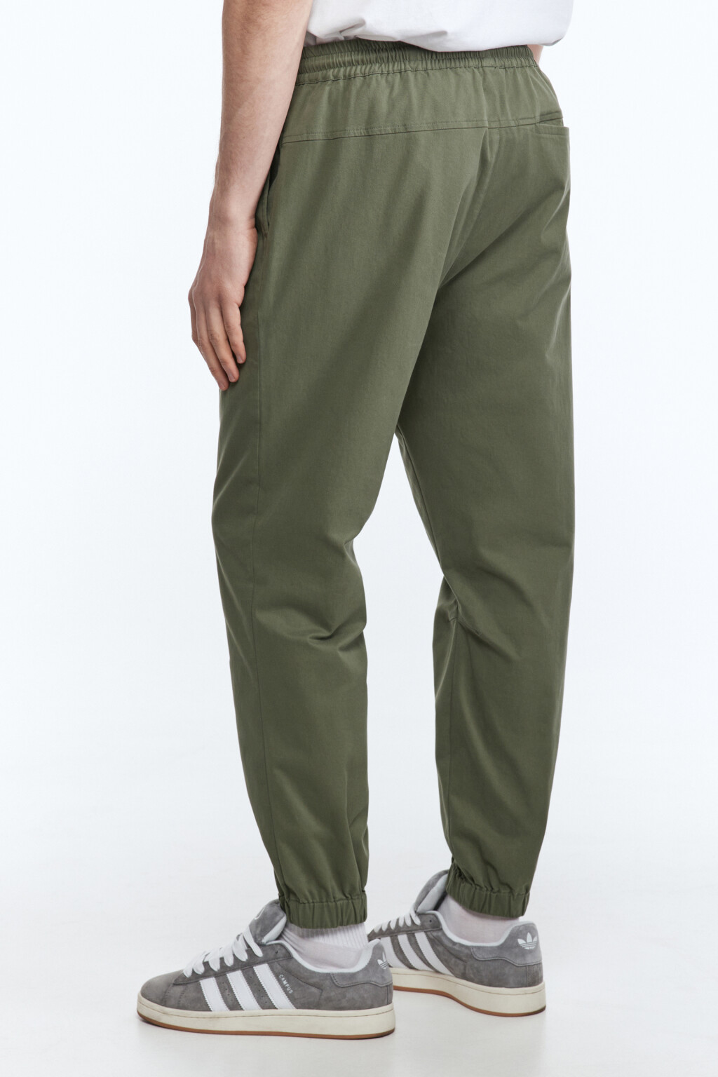 Брюки-джоггеры хлопковые с поясом-резинкой - цвет зеленый - 3