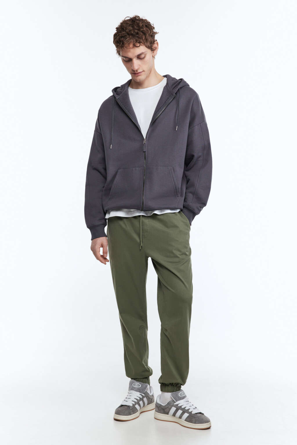 Брюки-джоггеры хлопковые с поясом-резинкой - цвет зеленый - 5