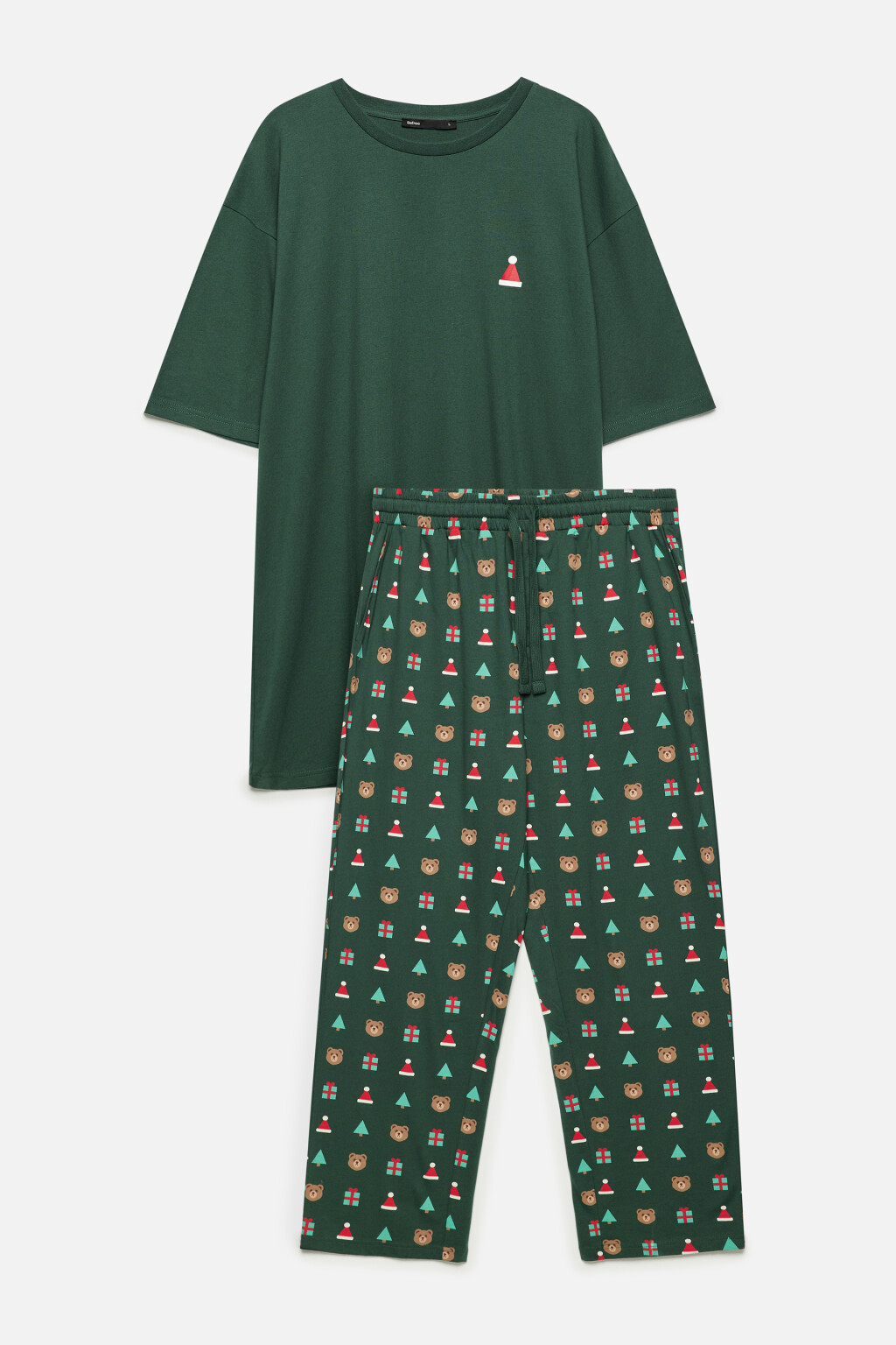 Комплект пижамный хлопковый с новогодним принтом - цвет зеленый - 8