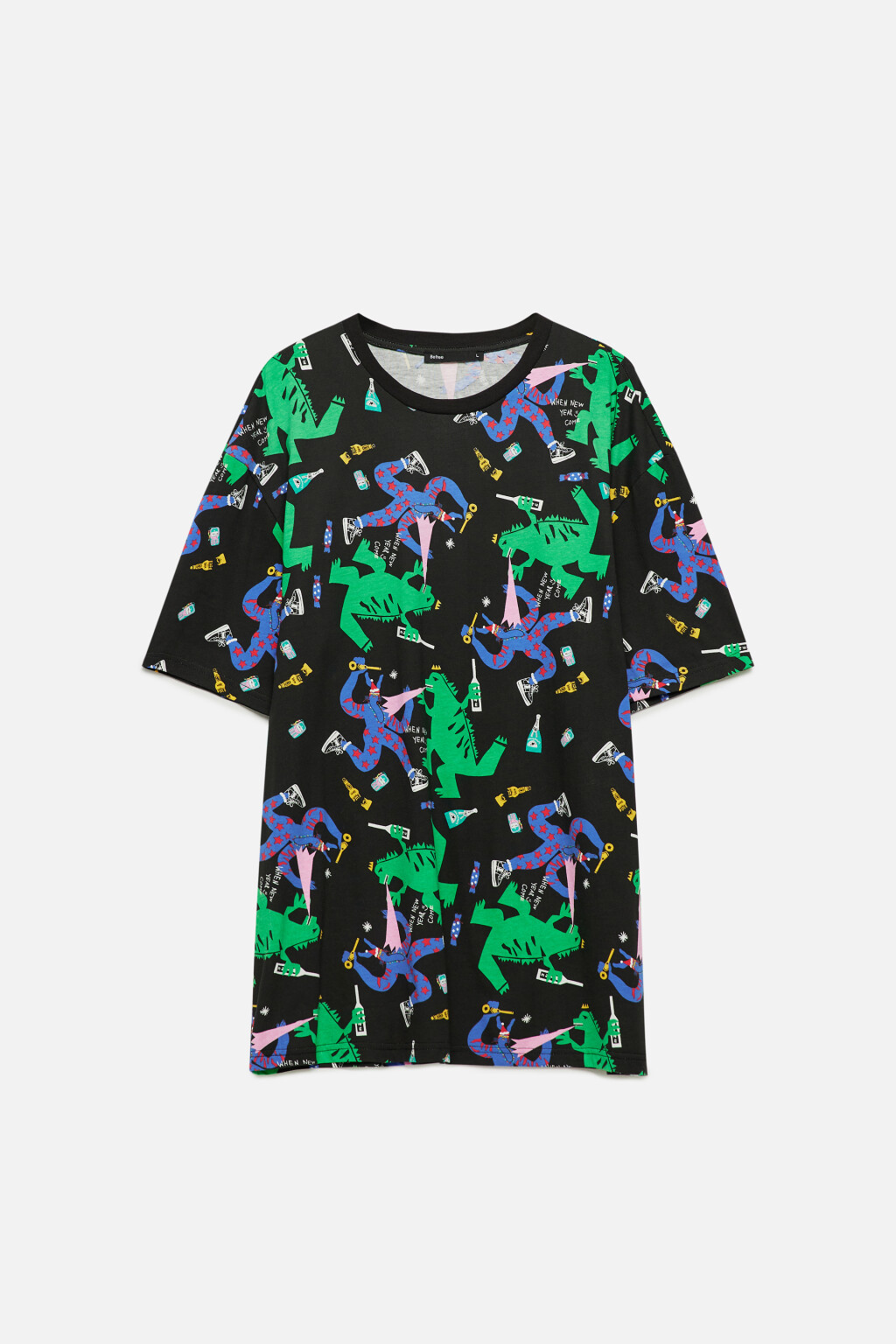 Футболка хлопковая с новогодним принтом - цвет черный - 8