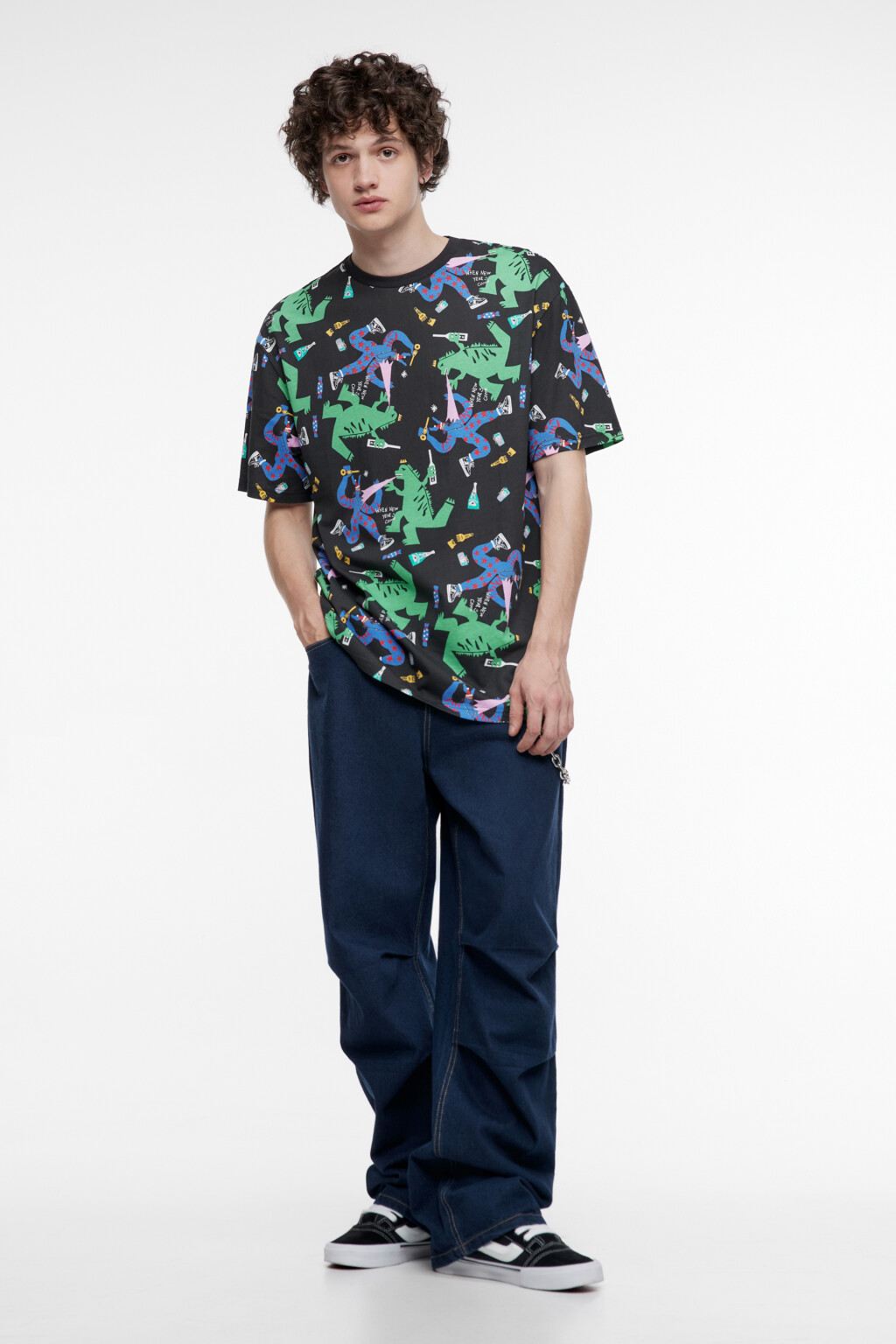 Футболка хлопковая с новогодним принтом - цвет черный - 5