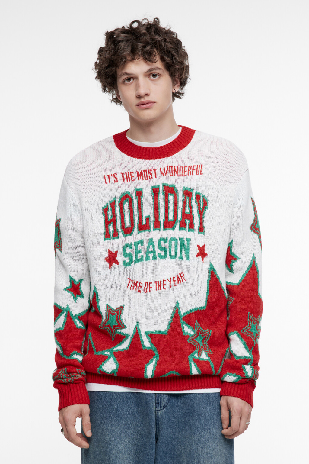 Свитер вязаный с рождественским принтом - цвет бордовый - 3