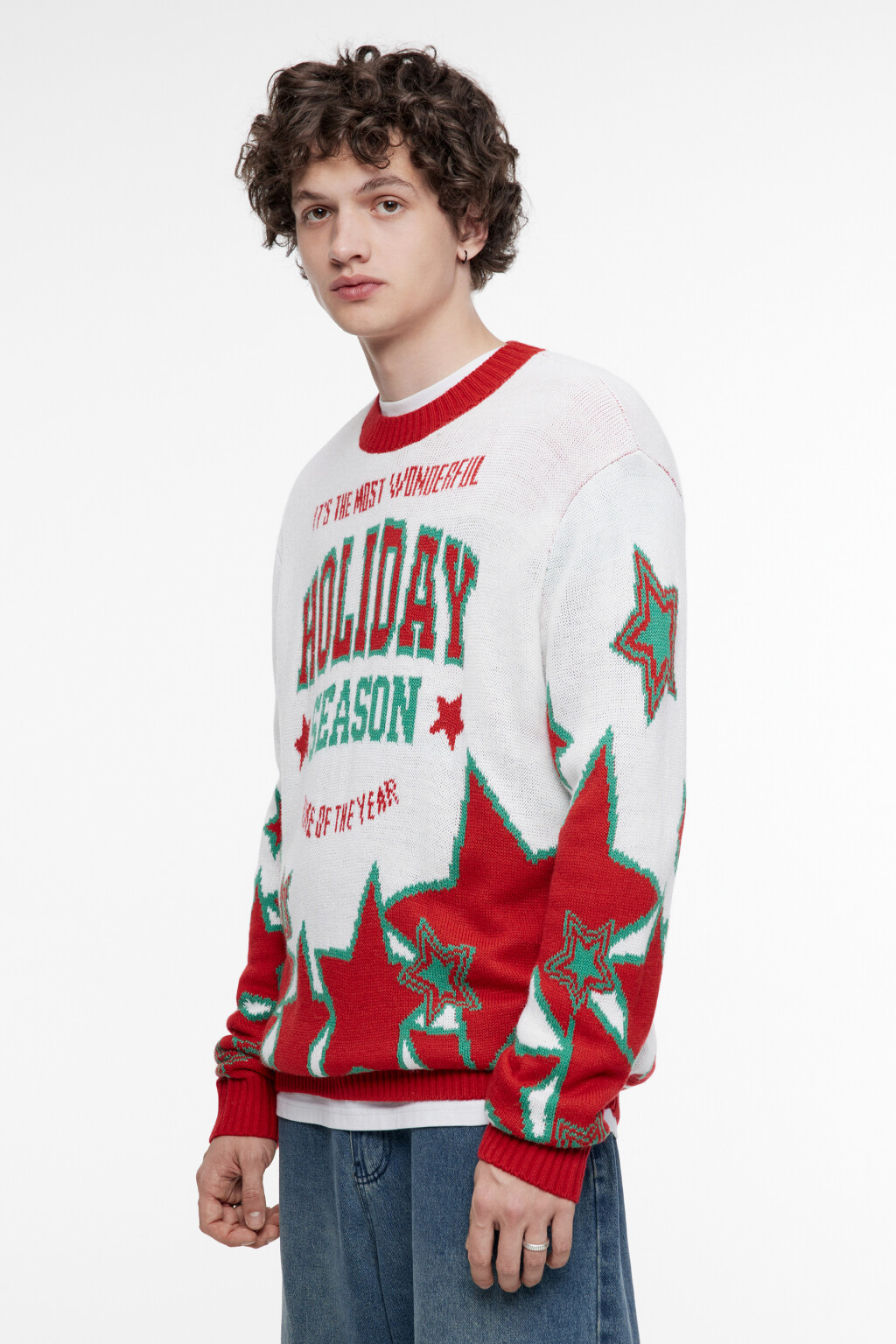 Свитер вязаный с рождественским принтом - цвет бордовый - 4