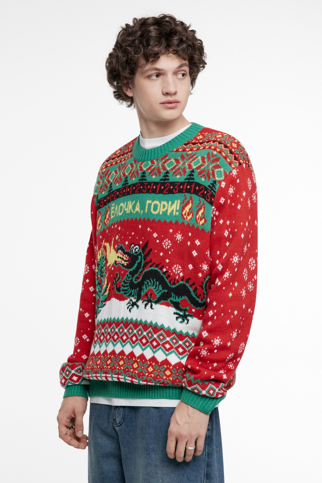 Свитер вязаный с рождественским принтом - цвет красный - 4