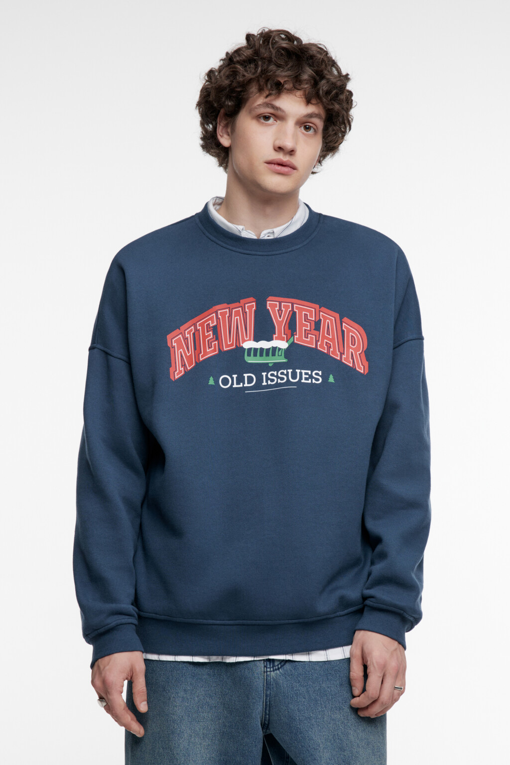 Свитшот oversize с новогодним принтом - цвет синий - 2
