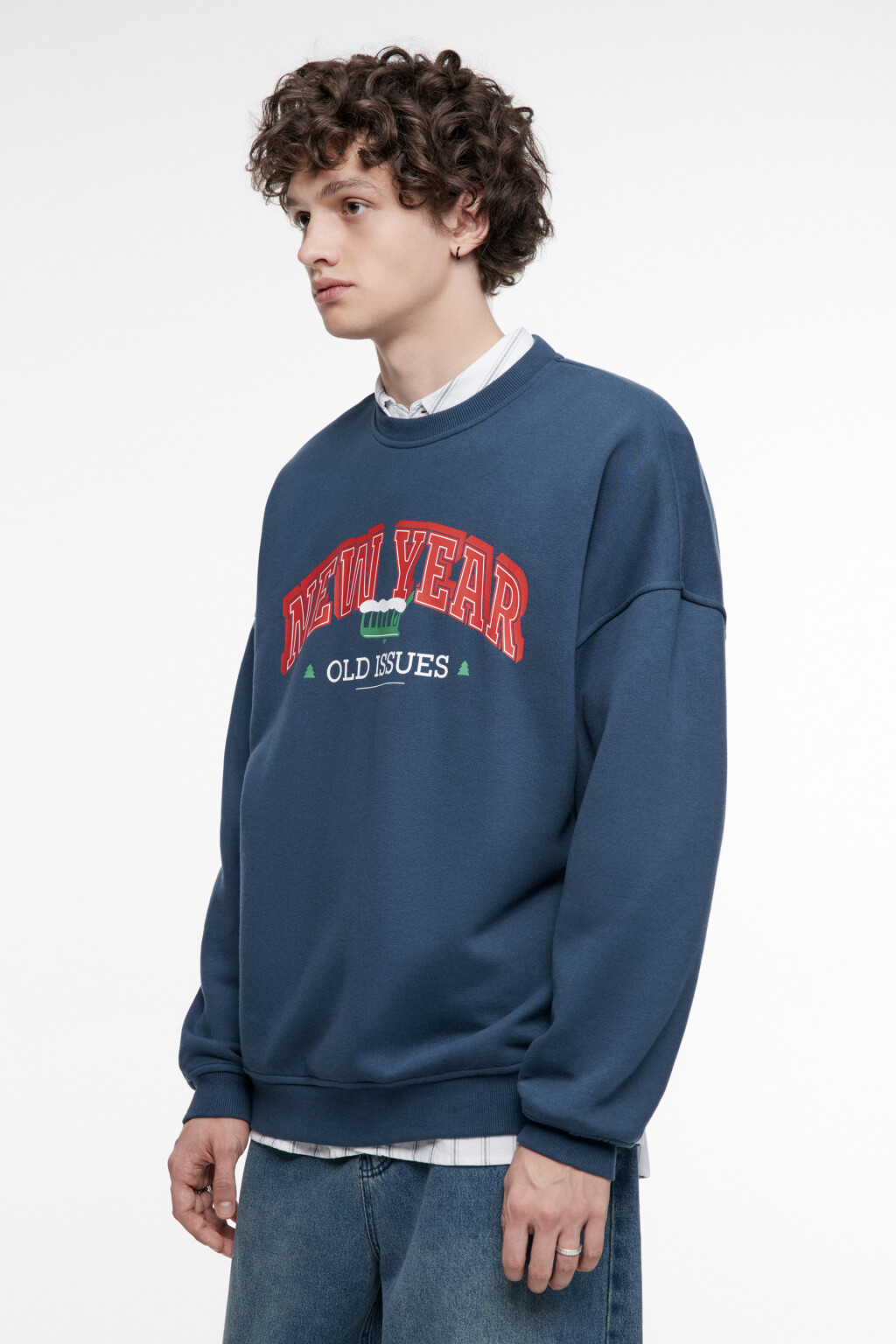 Свитшот oversize с новогодним принтом - цвет синий - 3