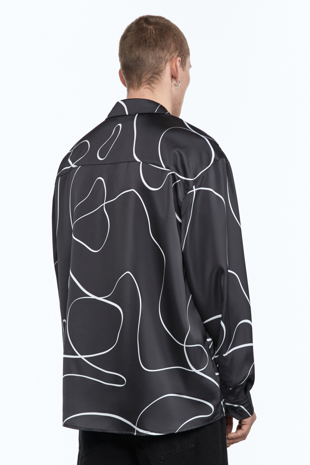 Рубашка атласная с принтом-абстракцией - цвет черный - 7