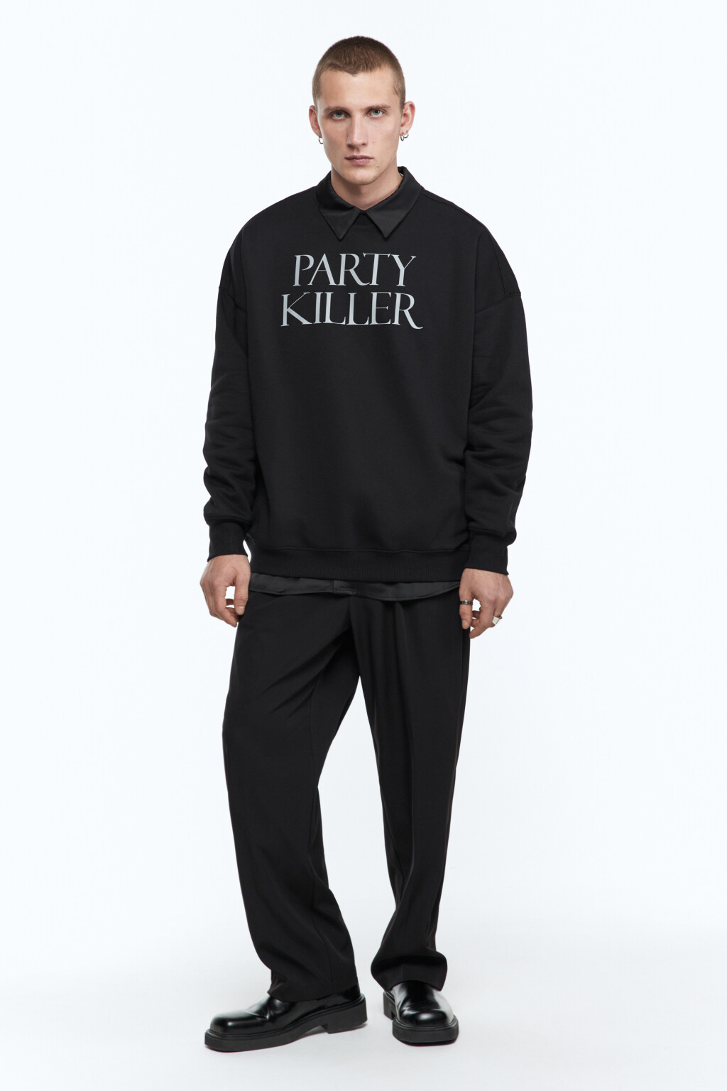 Свитшот oversize с начесом и принтом-надписью - цвет черный - 7