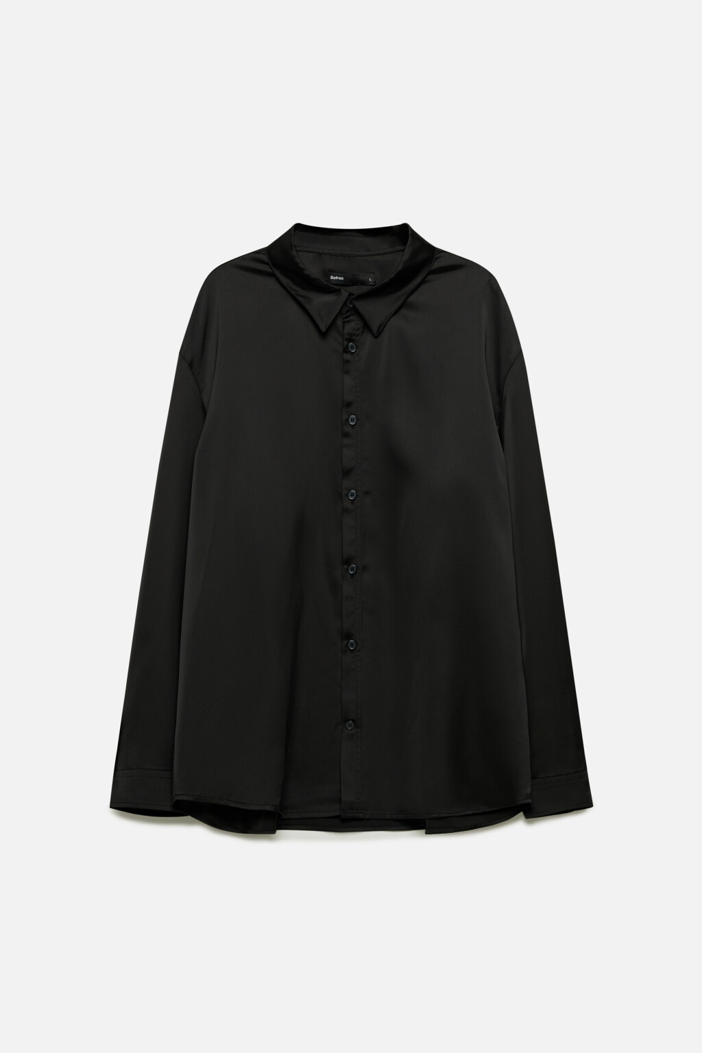 Рубашка атласная с длинными рукавами - цвет черный - 10