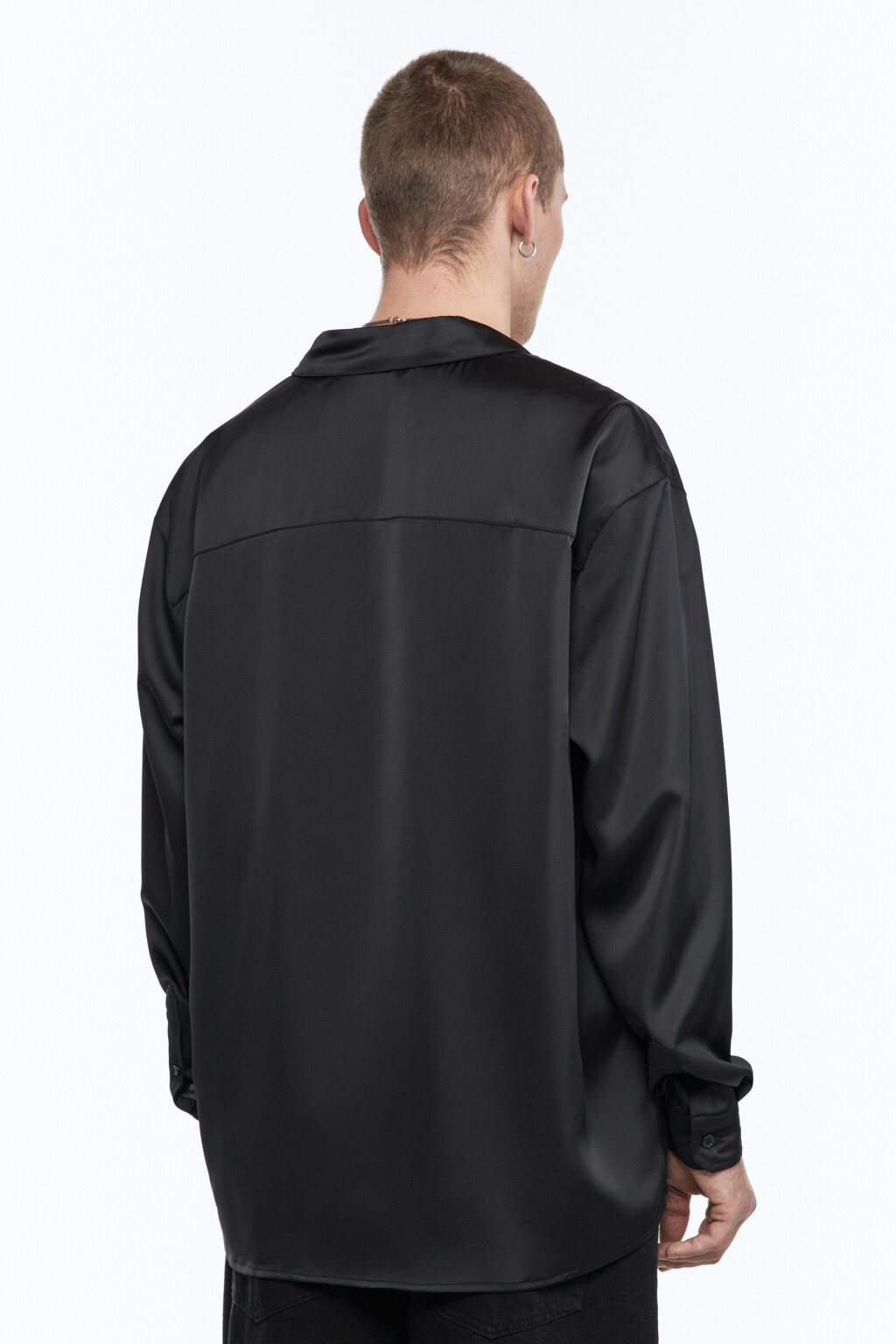 Рубашка атласная с длинными рукавами - цвет черный - 6