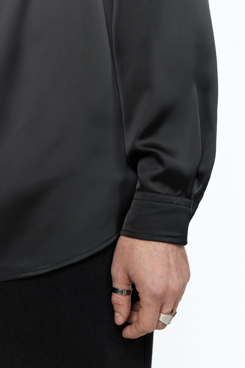 Рубашка атласная с длинными рукавами - цвет черный - 9