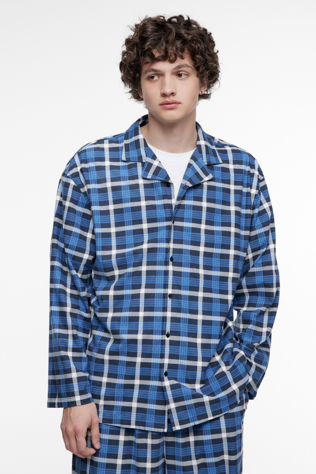 Рубашка пижамная с принтом в клетку - цвет голубой - 2