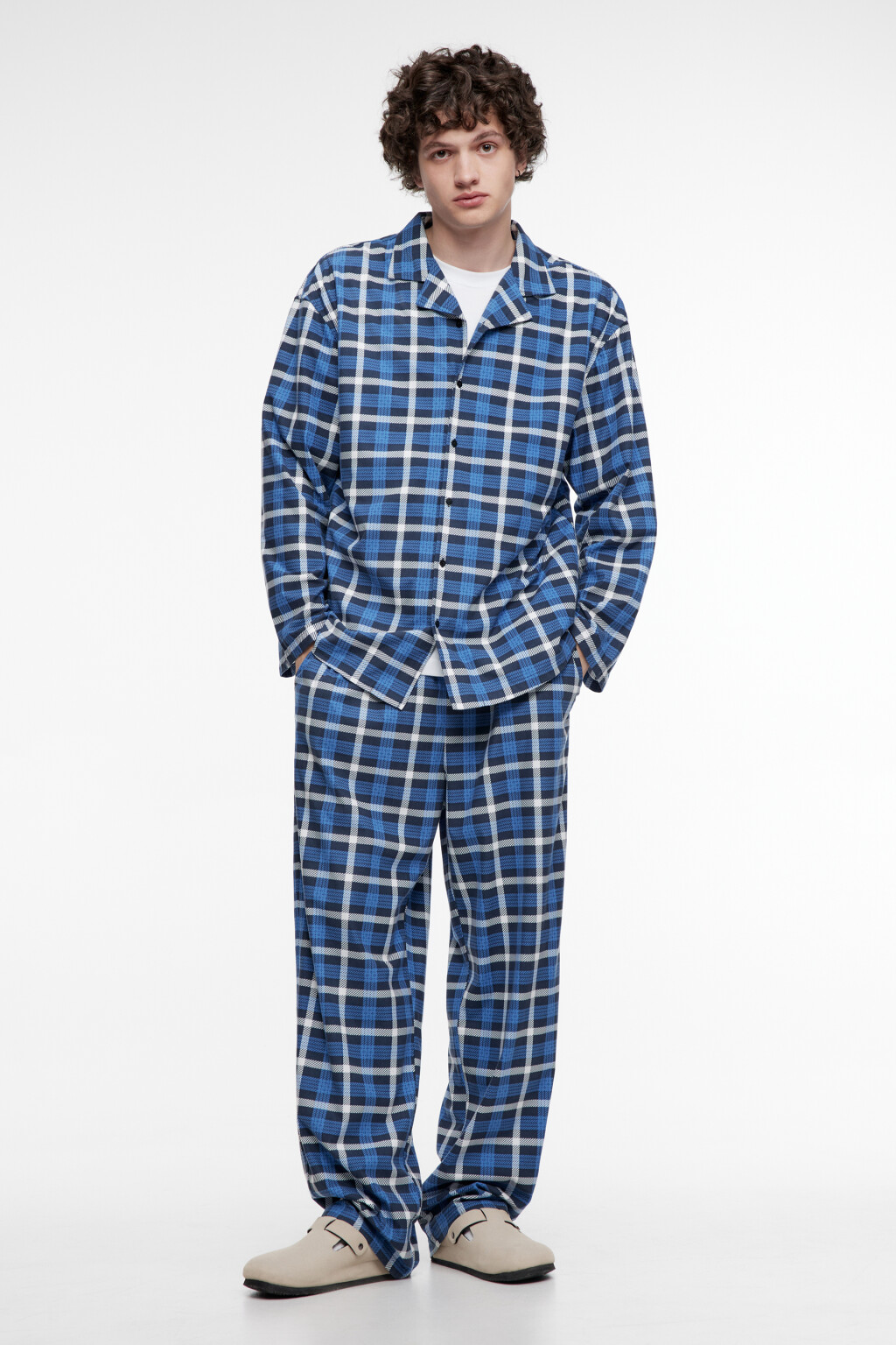 Рубашка пижамная с принтом в клетку - цвет голубой - 5
