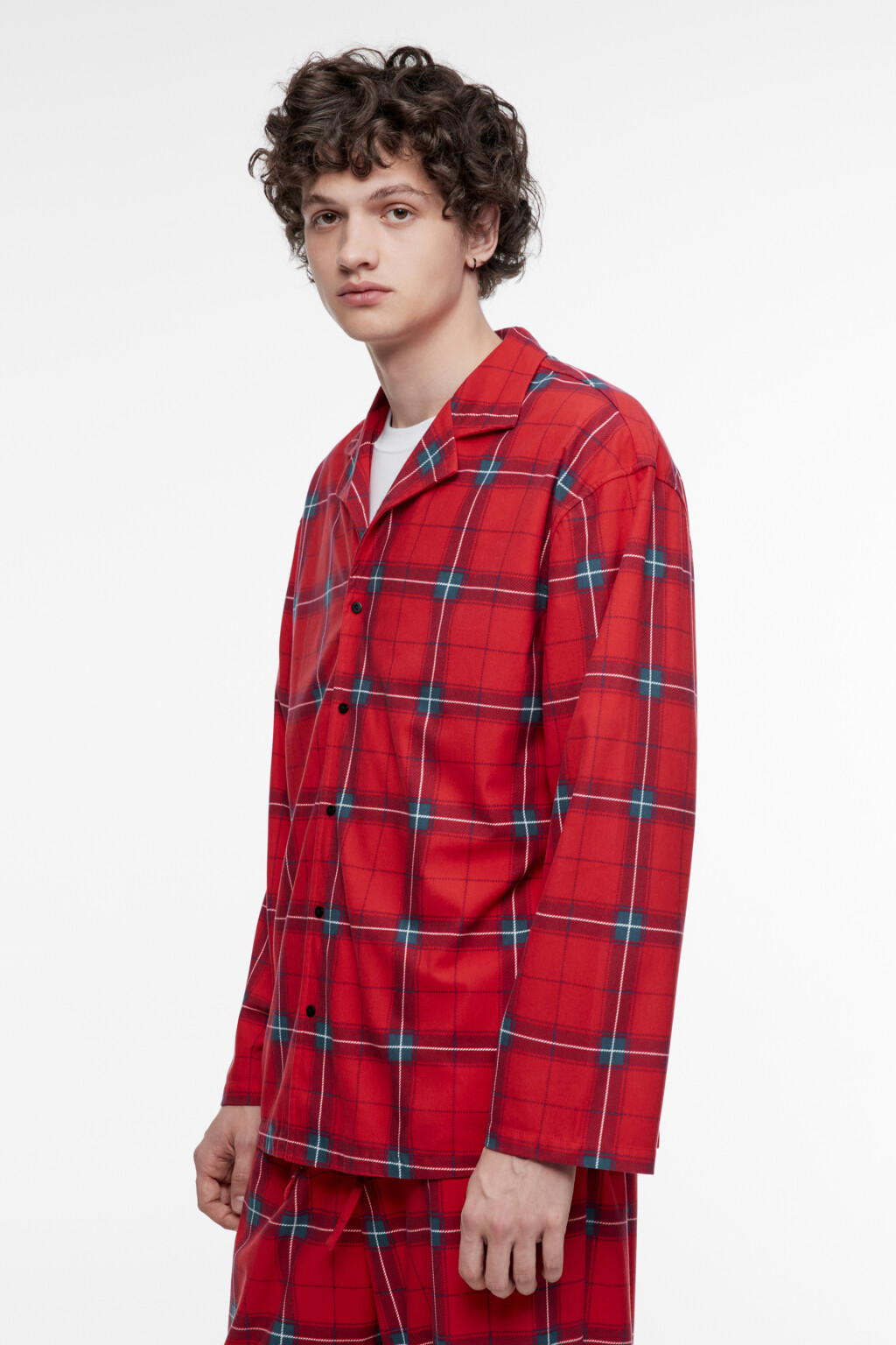 Рубашка пижамная с принтом в клетку - цвет красный - 4