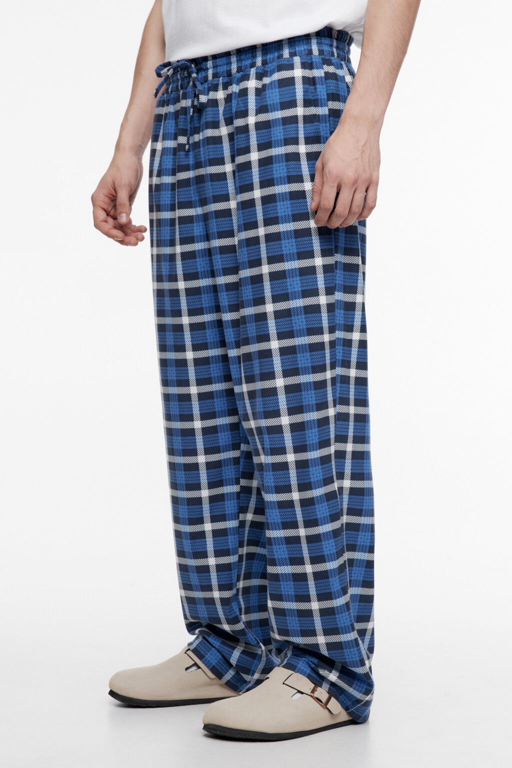 Брюки пижамные с принтом в клетку - цвет голубой - 2