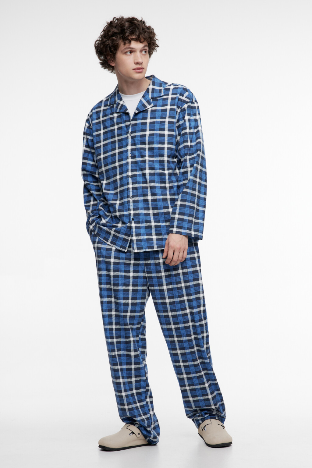 Брюки пижамные с принтом в клетку - цвет голубой - 4