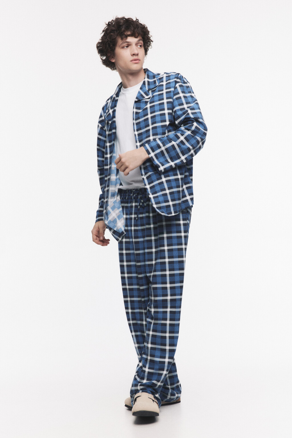 Брюки пижамные с принтом в клетку - цвет голубой - 5