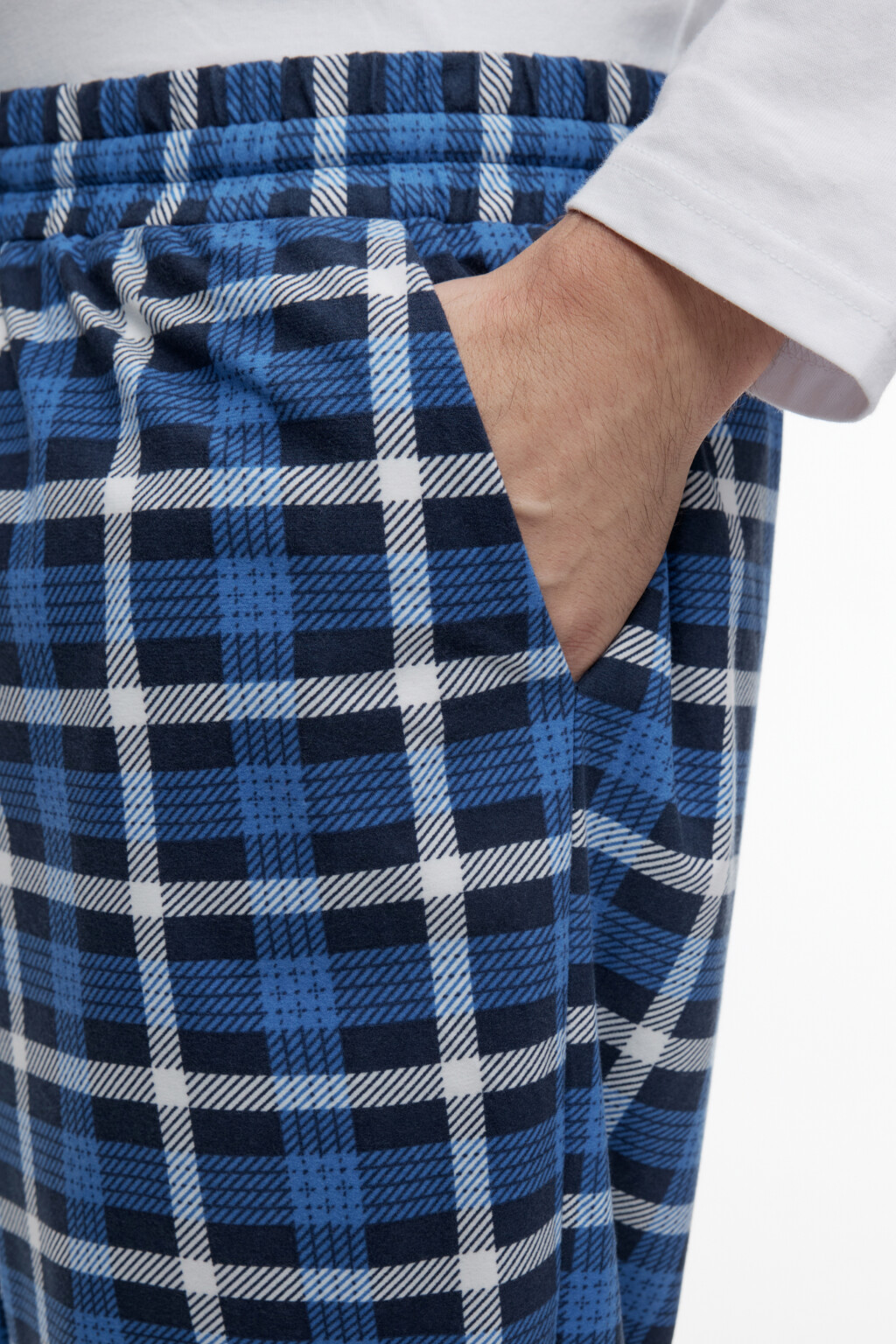 Брюки пижамные с принтом в клетку - цвет голубой - 7