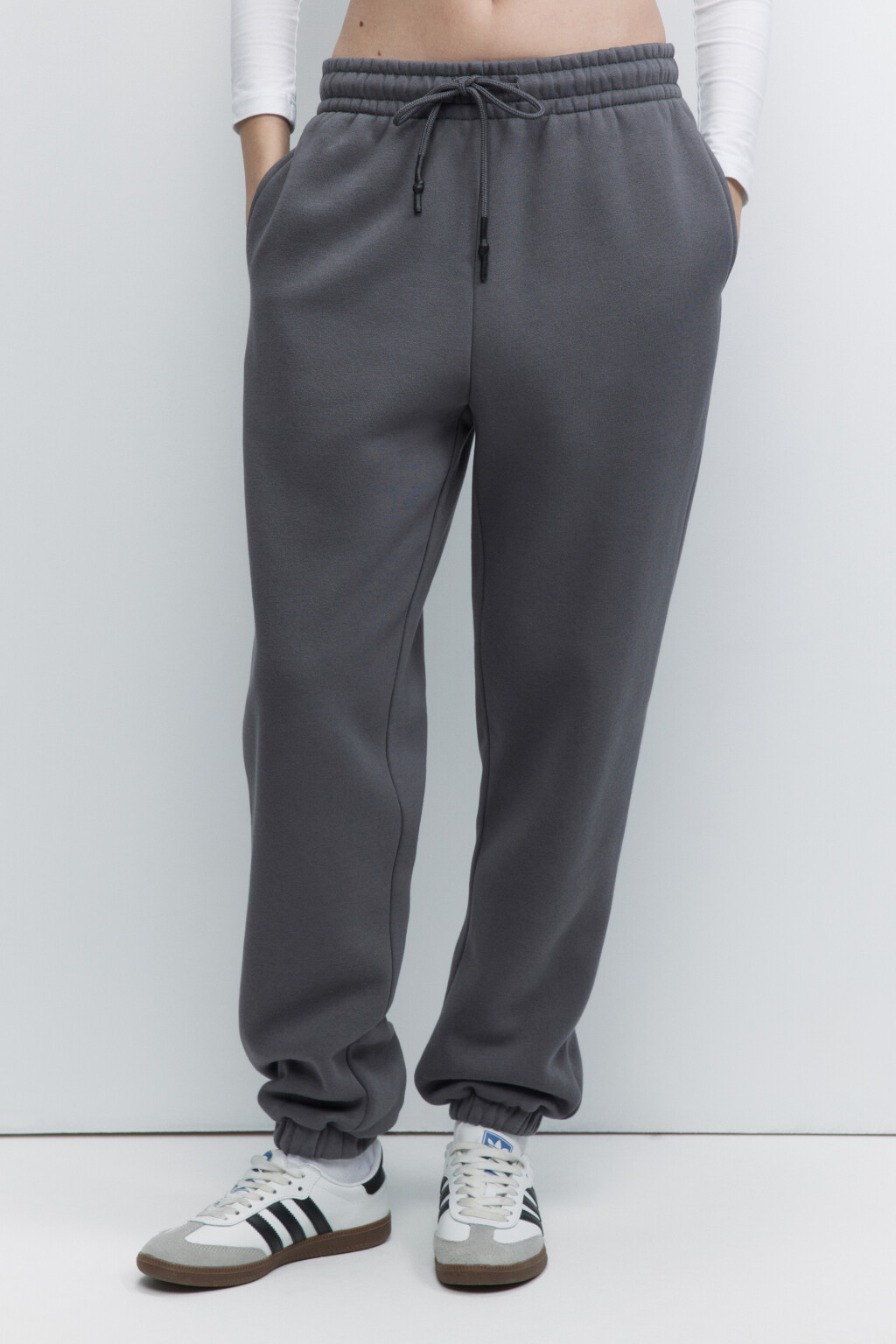 Брюки-джоггеры утепленные с начесом - цвет серый - 1