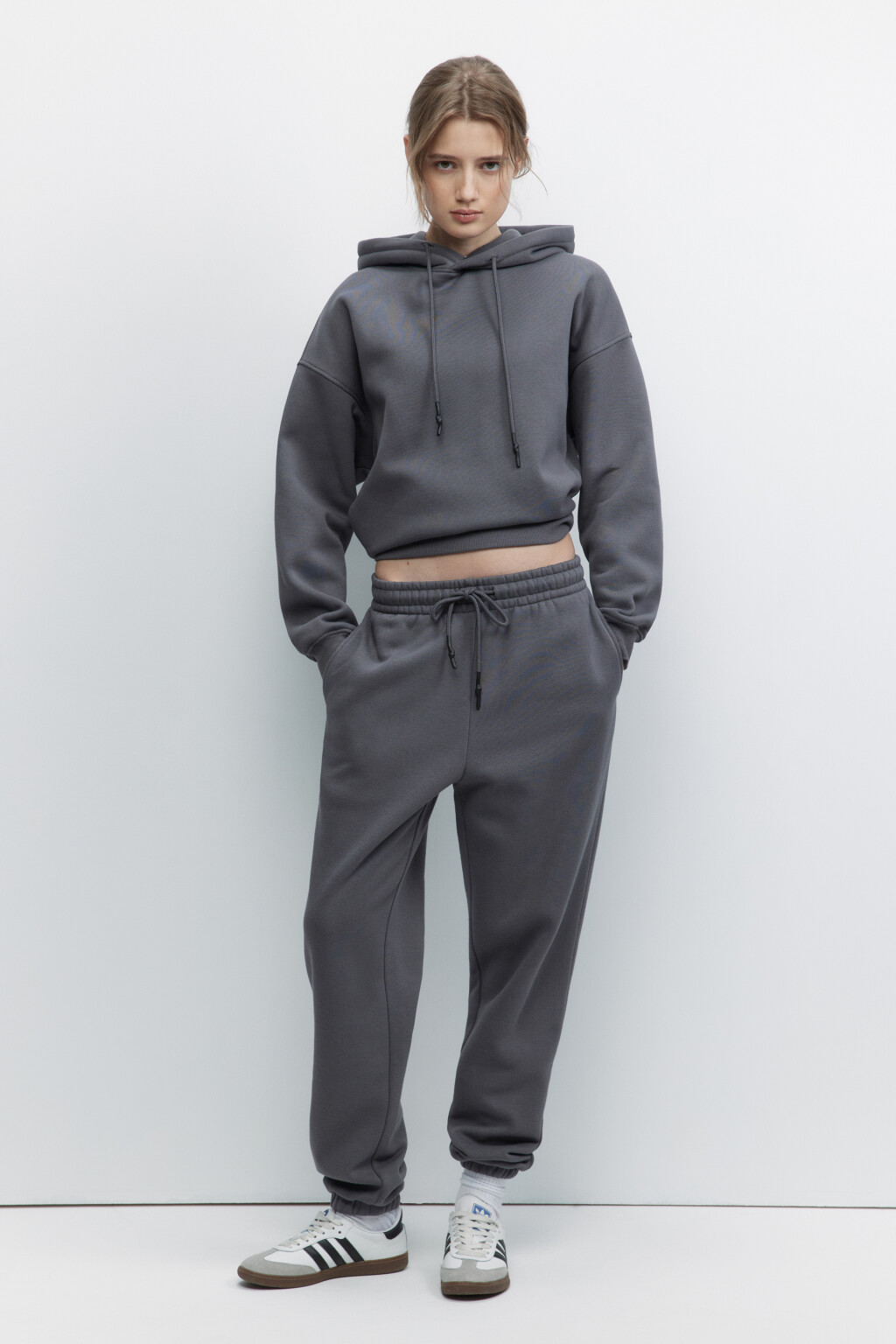 Брюки-джоггеры утепленные с начесом - цвет серый - 4