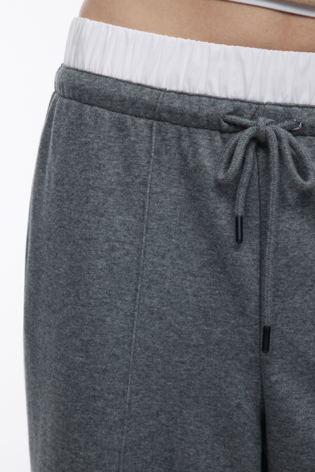 Брюки широкие трикотажные с двойным поясом - цвет серый - 6