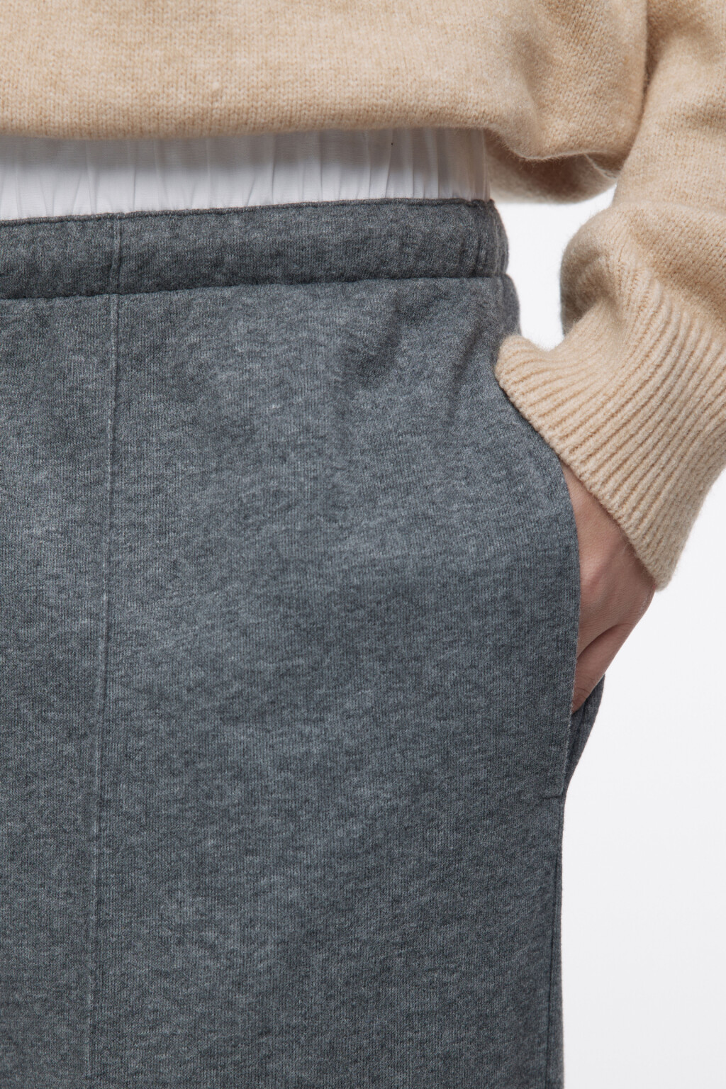 Брюки широкие трикотажные с двойным поясом - цвет серый - 7
