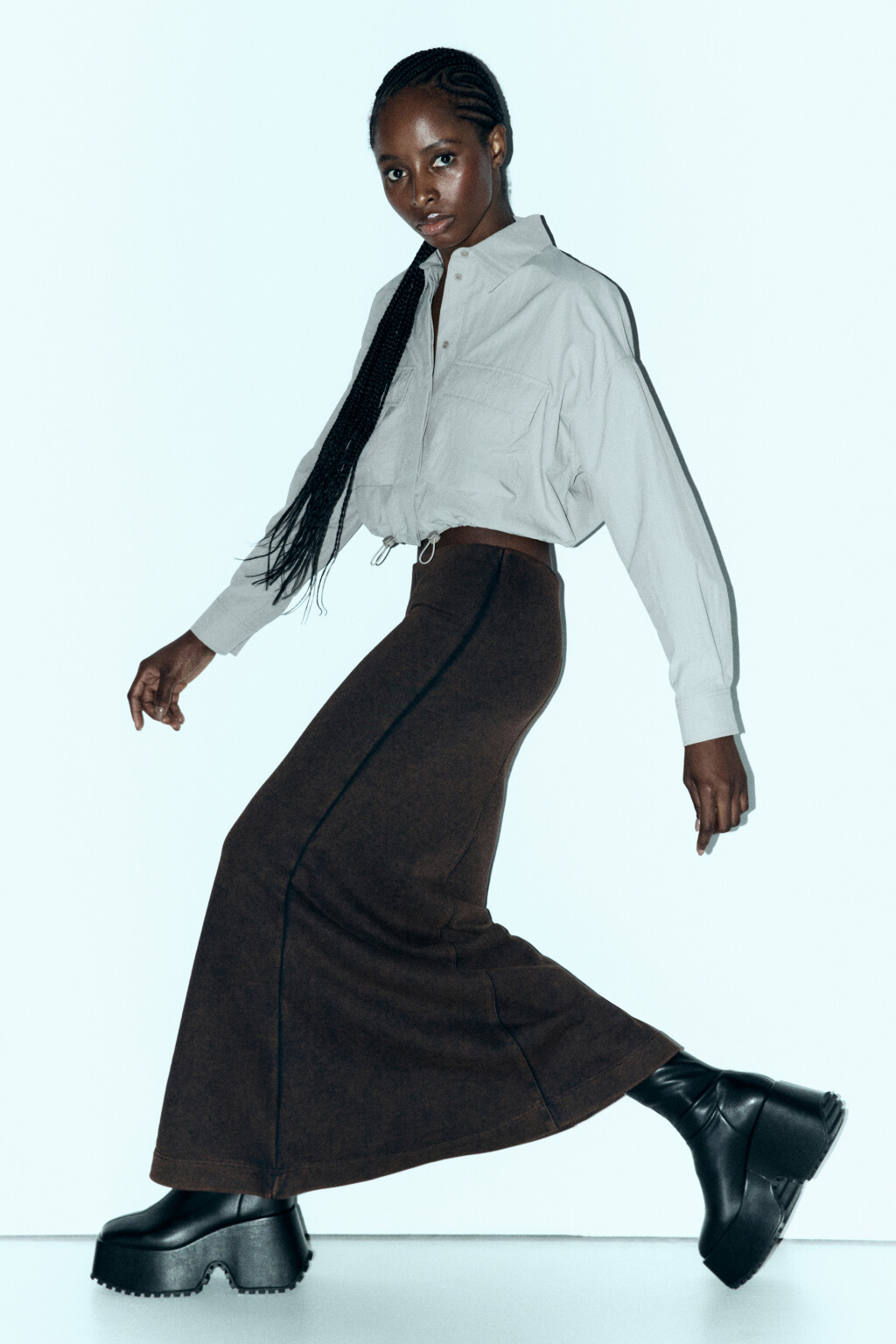 Юбка миди трикотажная с вареным эффектом - цвет коричневый - 1