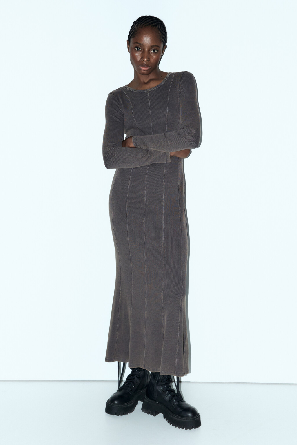 Платье макси облегающее из трикотажа со стиркой - цвет серый - 2