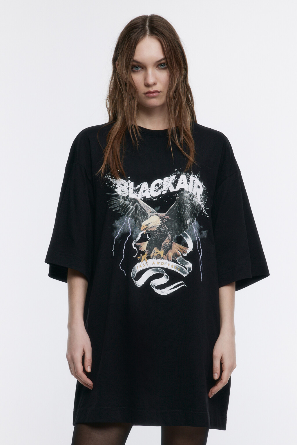 Платье-футболка oversize хлопковое с принтом - цвет черный - 2
