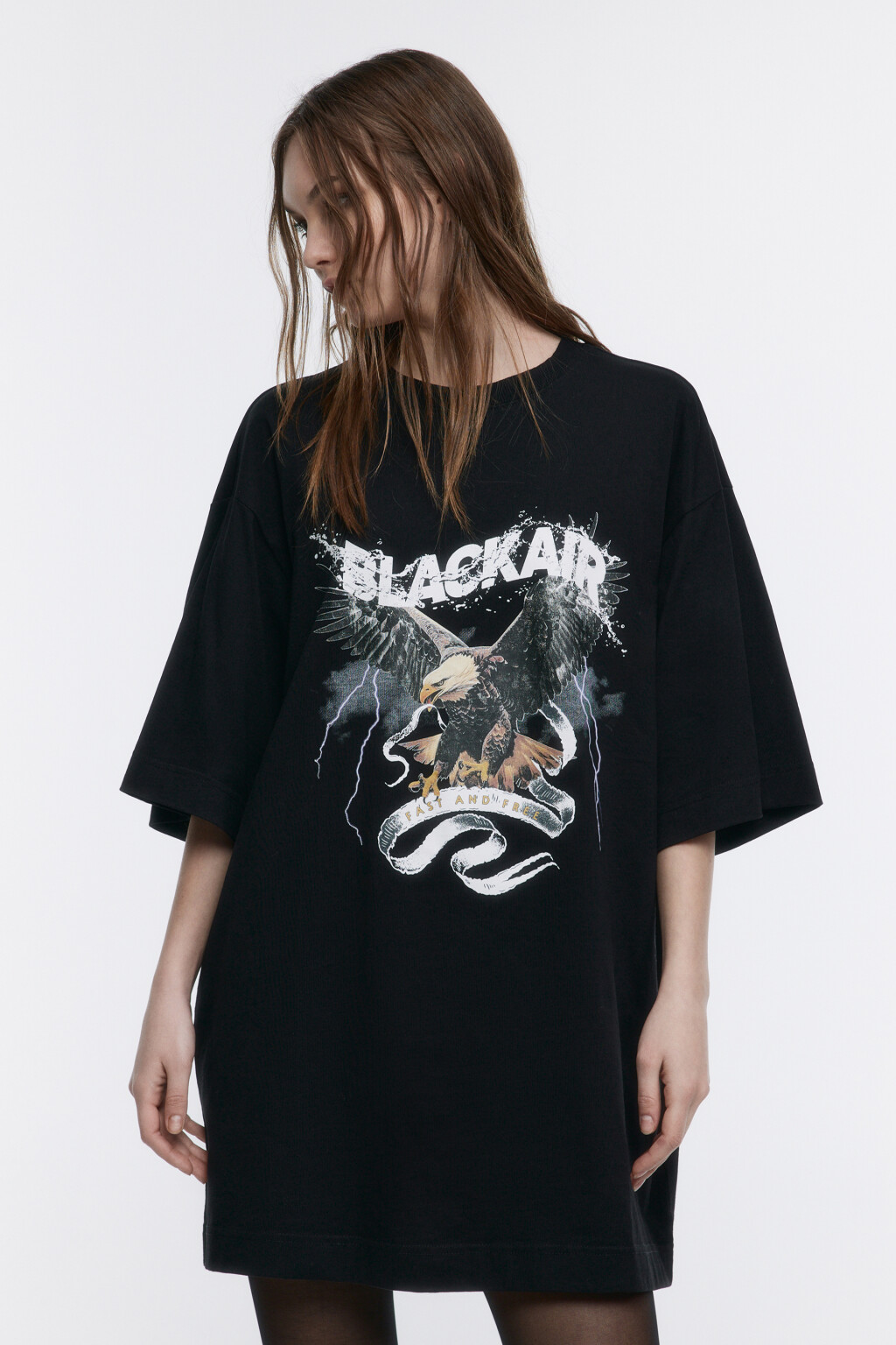 Платье-футболка oversize хлопковое с принтом - цвет черный - 3