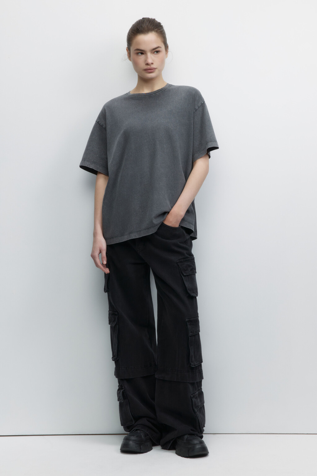 Футболка oversize рваная с вареным эффектом - цвет серый - 1