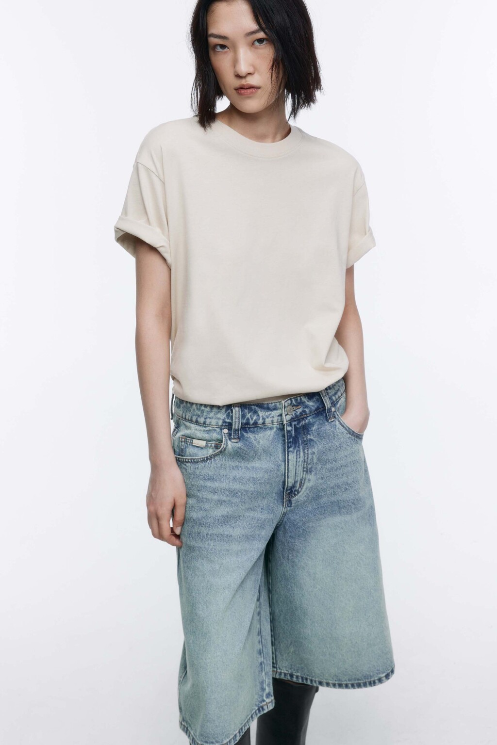 Футболка oversize хлопковая базовая - цвет бежевый - 1