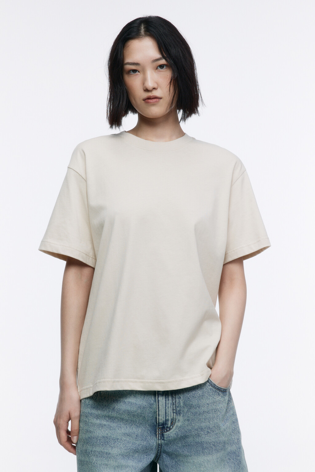 Футболка oversize хлопковая базовая - цвет бежевый - 2