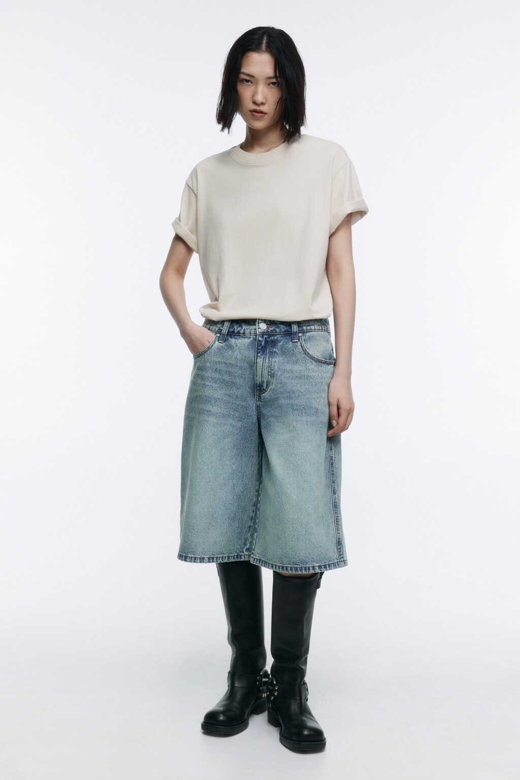 Футболка oversize хлопковая базовая - цвет бежевый - 5