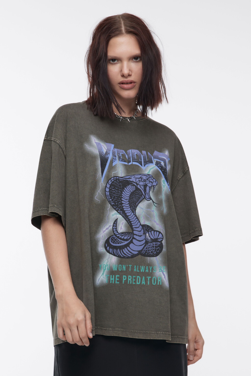 Футболка oversize вареная с принтом - цвет зеленый - 2