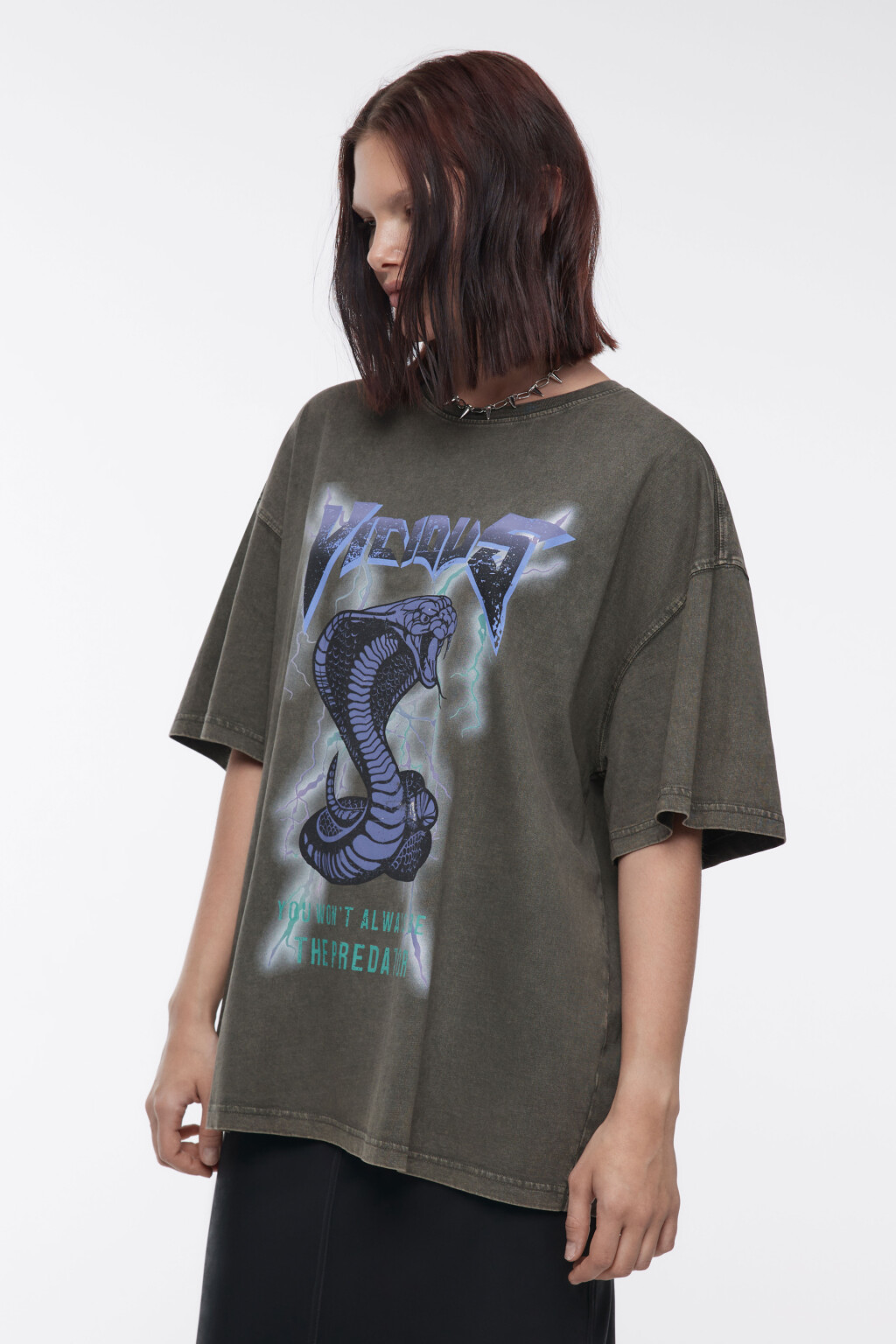 Футболка oversize вареная с принтом - цвет зеленый - 3