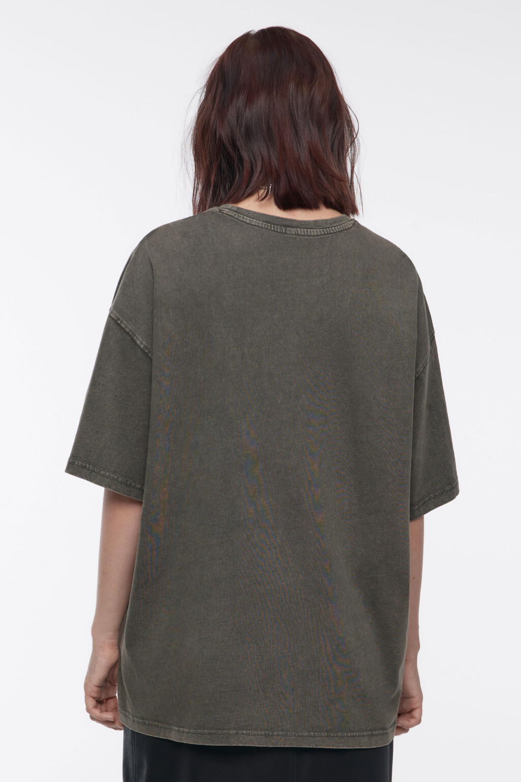 Футболка oversize вареная с принтом - цвет зеленый - 4