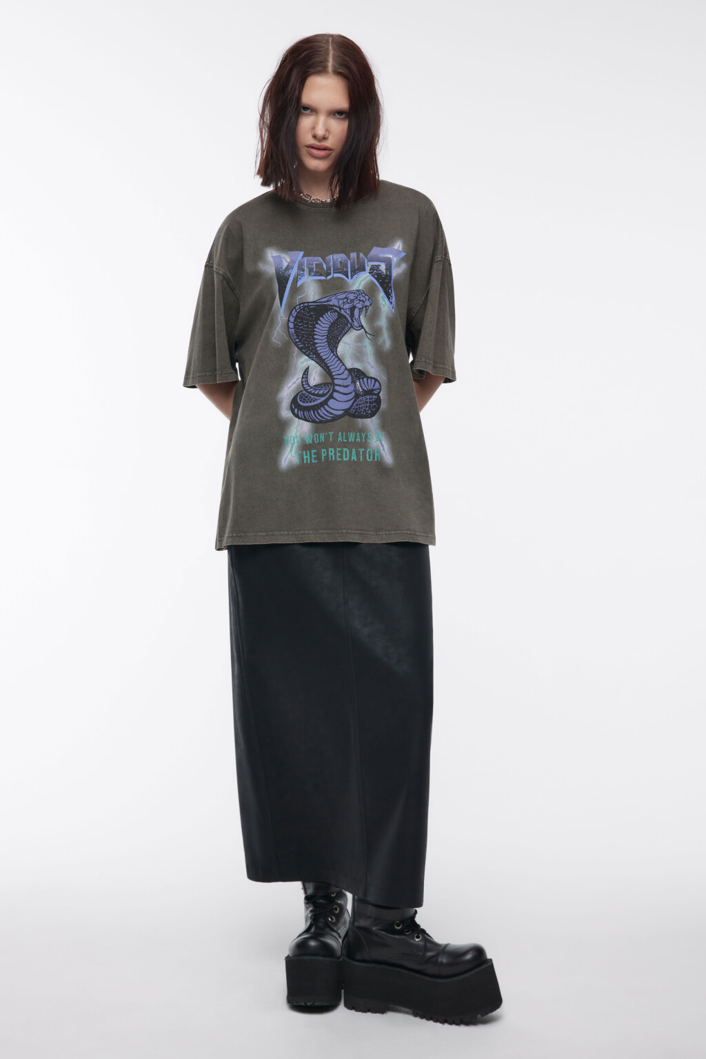 Футболка oversize вареная с принтом - цвет зеленый - 5