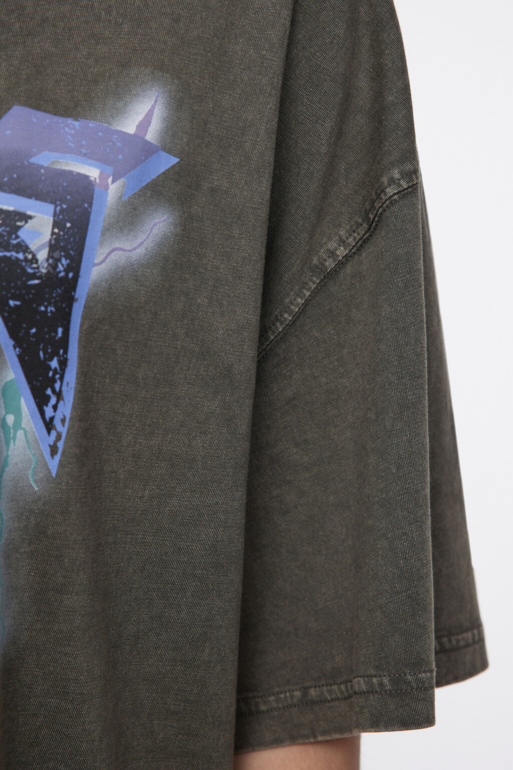 Футболка oversize вареная с принтом - цвет зеленый - 7