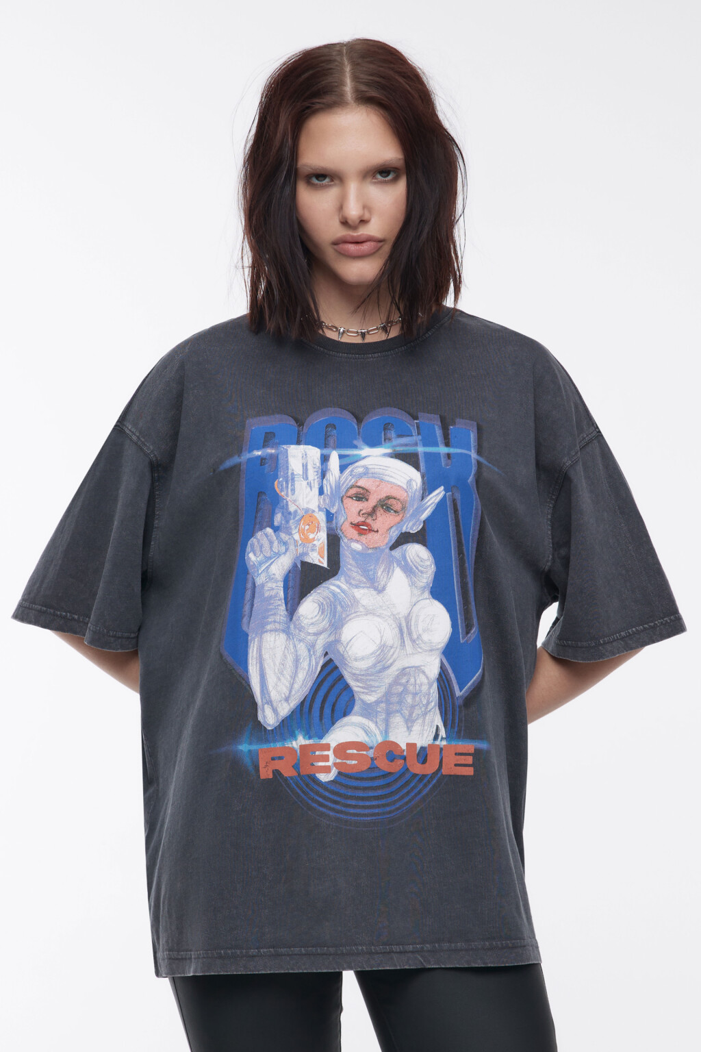 Футболка oversize вареная с принтом - цвет серый - 2