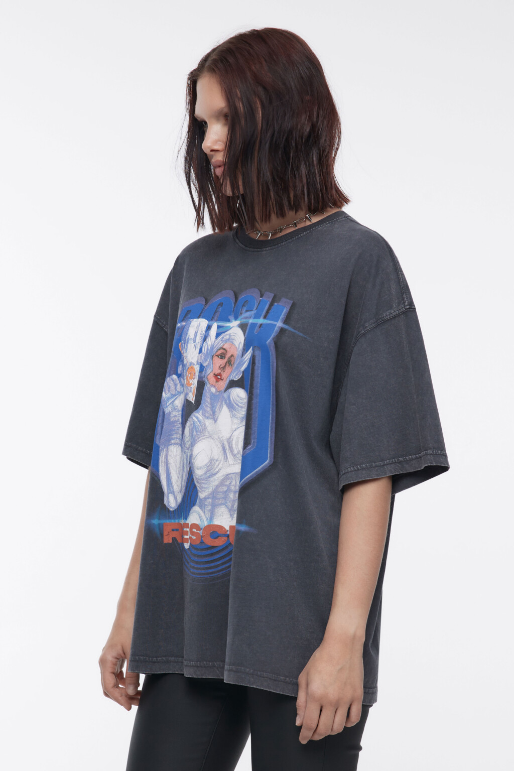 Футболка oversize вареная с принтом - цвет серый - 3
