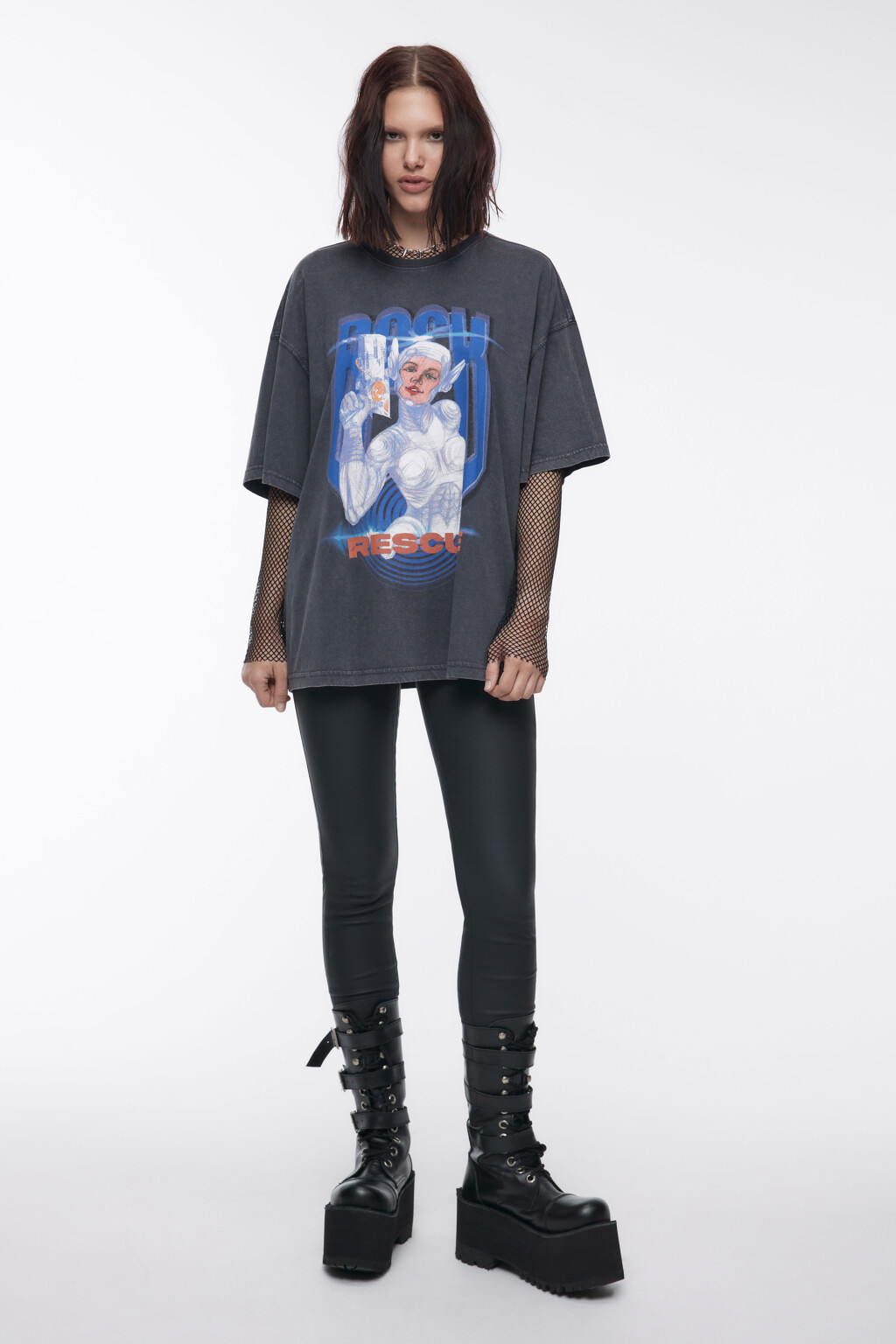 Футболка oversize вареная с принтом - цвет серый - 5