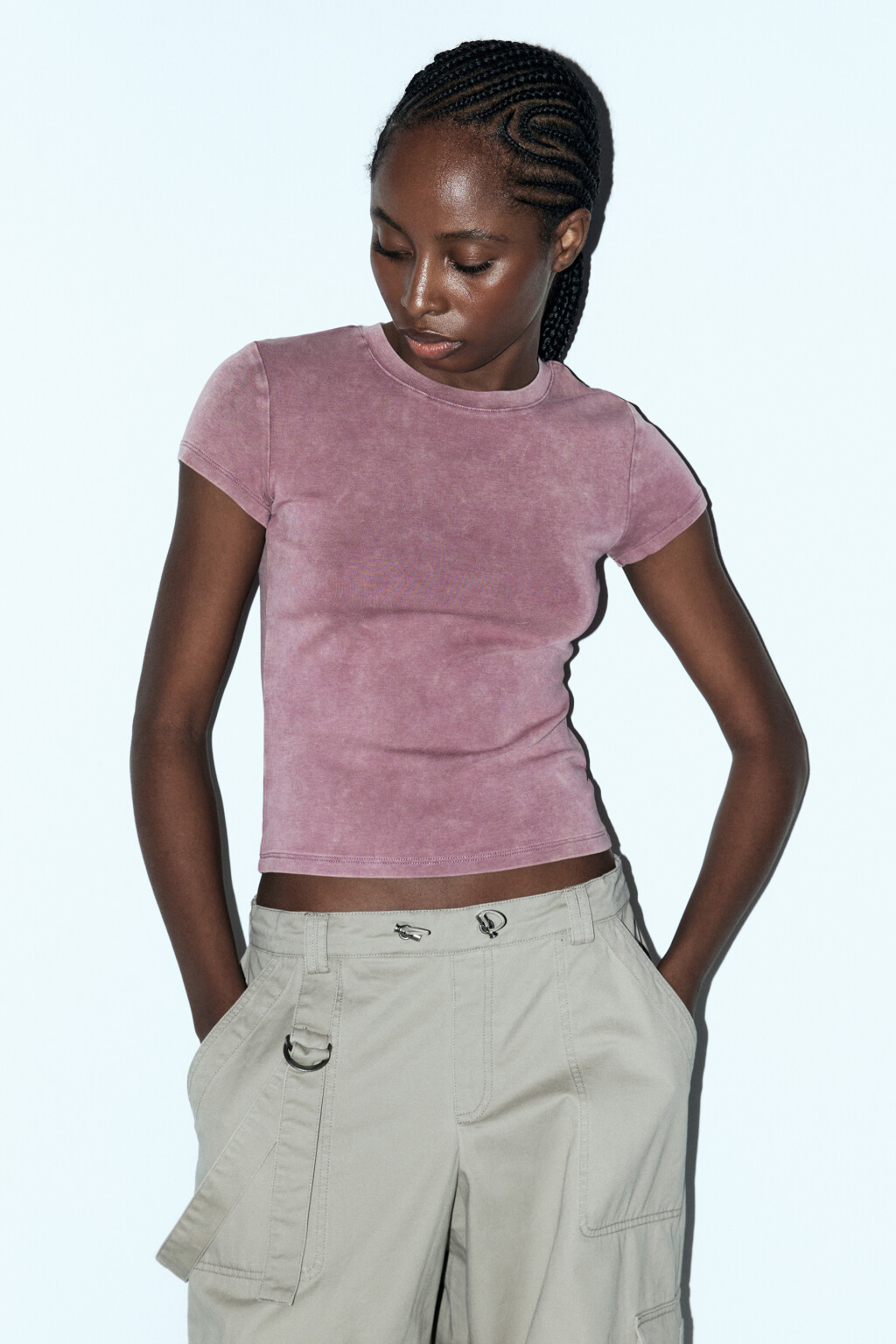 Футболка облегающая с вареным эффектом - цвет розовый - 2