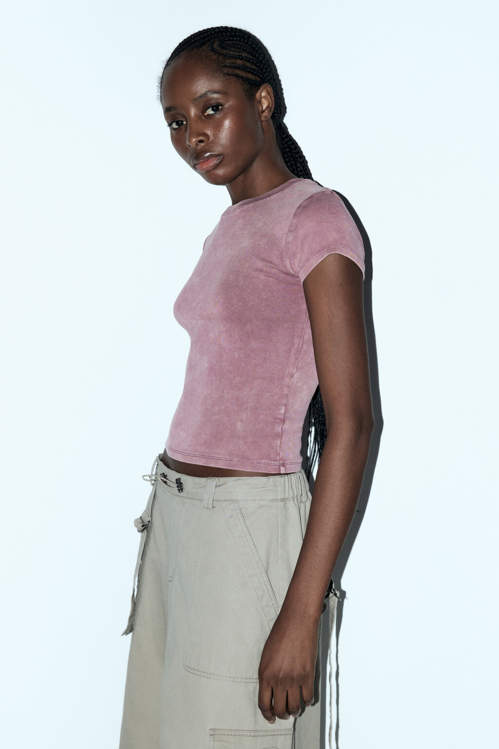 Футболка облегающая с вареным эффектом - цвет розовый - 3